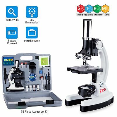 Amscope 52pc 120x-1200x Starter Compound Microscope Science Kit For Kids (white)