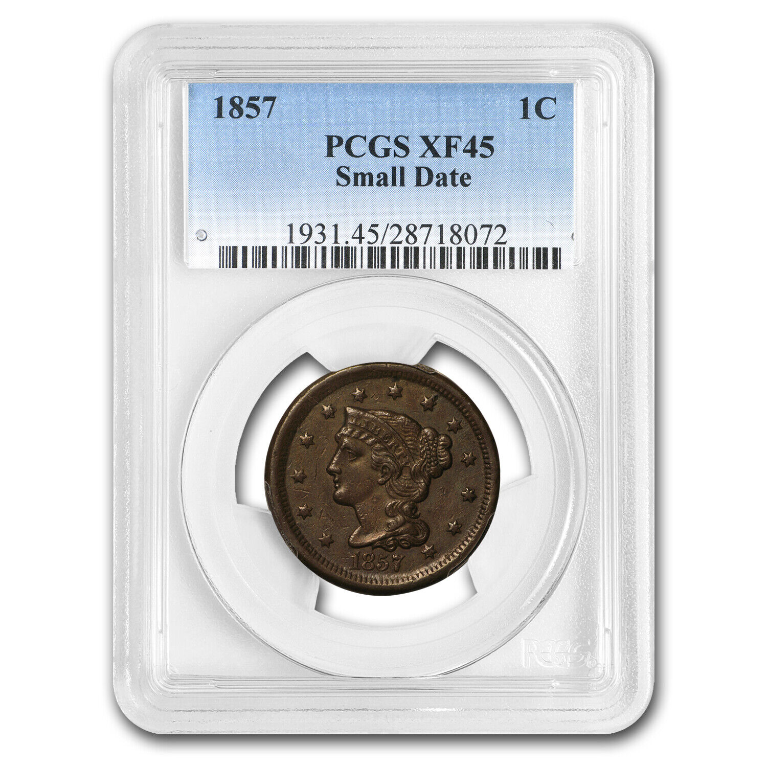 1857 Small Date Large Cent Xf-45 Pcgs
