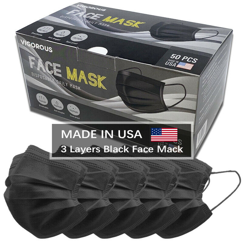 Made In Usa 50 Pcs Black Color Face Mask Mouth & Nose Protector Respirator Masks