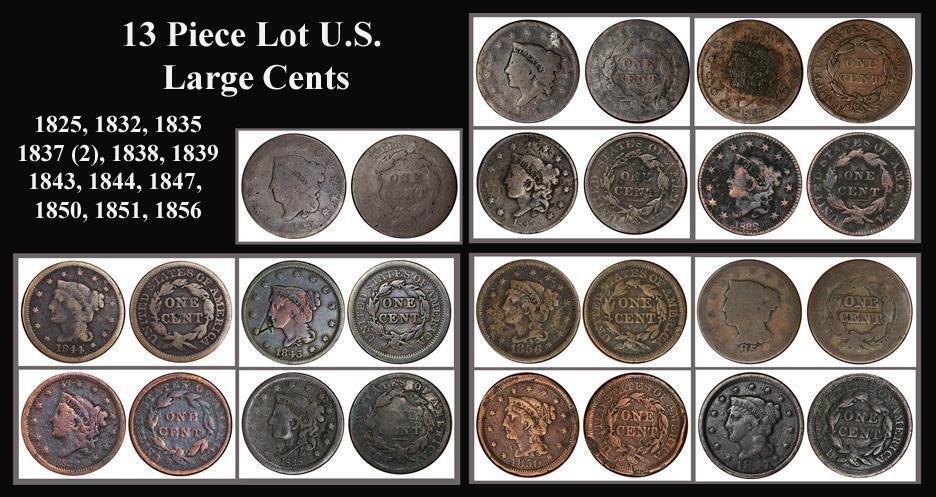 13 Pc Lot U.s Large Cents-low Grades-some Damaged With Strong Details 1825-1856